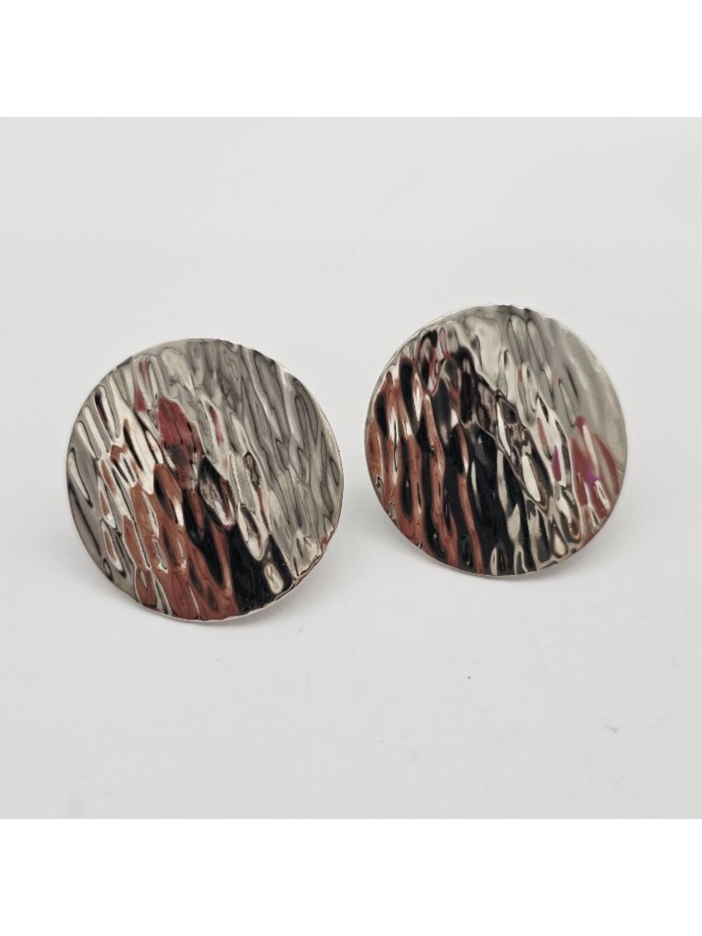 Vintage Signed Napier Rhodium Plated Round Wavy Texture Clip Earrings 1"